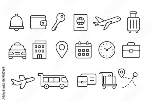 Travel, tourism line icon set. vacation, trip planning symbols in linear style