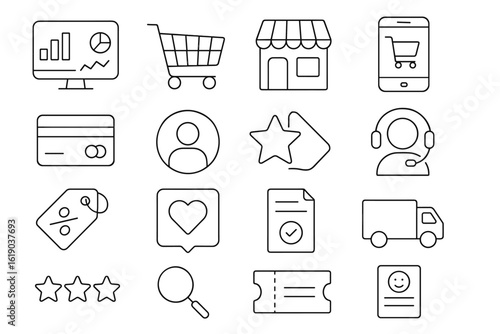 E-commerce, shopping line icon set. online retail and payment outline collection