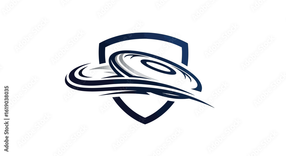 Fototapeta premium Logo with Shield and Spinning Planet Design