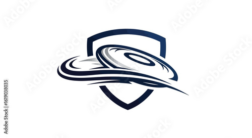 Logo with Shield and Spinning Planet Design