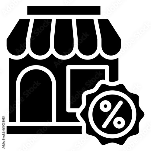 Outlet Store glyph, mini illustration icon. use for modern concept, print, UI, UX kit, web and app development. Vector related to commerce, retail, marketing and shopping.