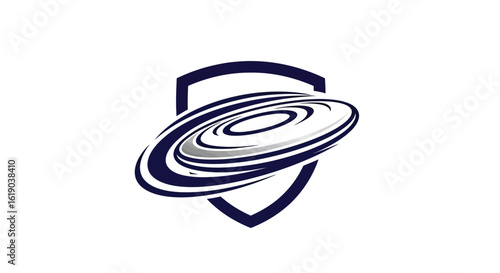 Logo with Shield and Spinning Planet Design