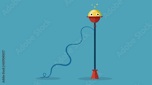 Curious Explorer An animated tall lamp with a slender metallic base stands upright on its feet looking curious and brighteyed. As it moves forward it casts a warm glowing light