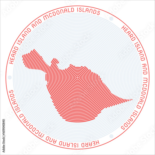Heard Island and McDonald Islands round logo design. Country shape build of rings. Heard Island and McDonald Islands text around the country. Vector Illustration.