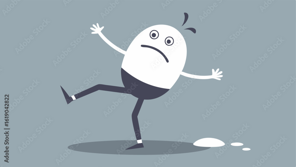 Fototapeta premium Comical Slip A character caught in a humorous slip with one leg flailing in the air while the other is still on the ground. Arms are flailing about for balance and the expression