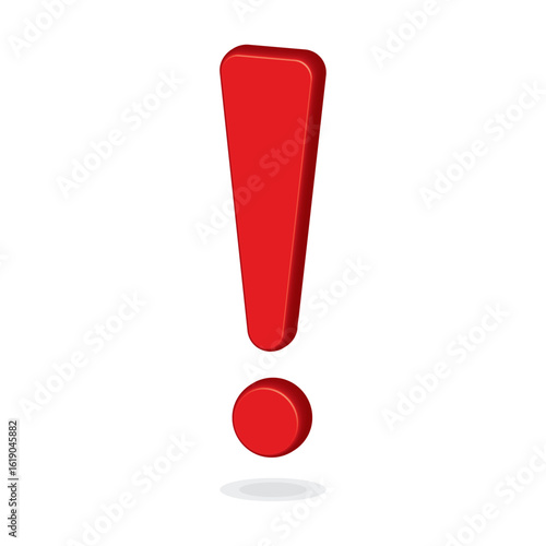 3d Red exclamation - caution icon vector design template. Red glossy 3d exclamation warning sign, attention, alert symbol isolated on a white background.