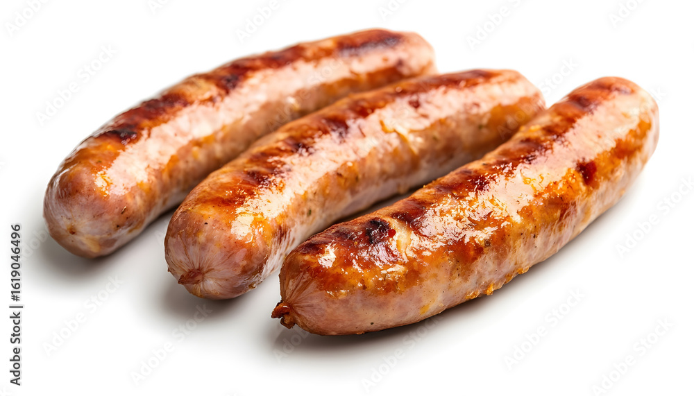 Fried sausage isolated on white background ready to eat Fried sausage isolated on white background ready to eat
