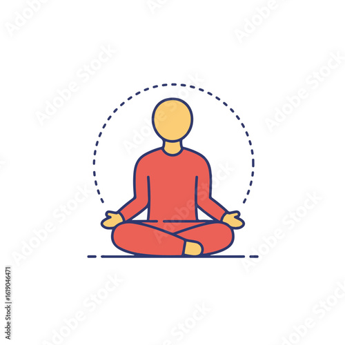 Meditating person in red attire demonstrating calmness and mindfulness against a minimalistic background, wellness concept of yoga or meditation center