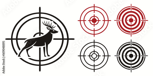Silhouette of a deer inside a target with other targets in black and red color variations shown created with generated ai