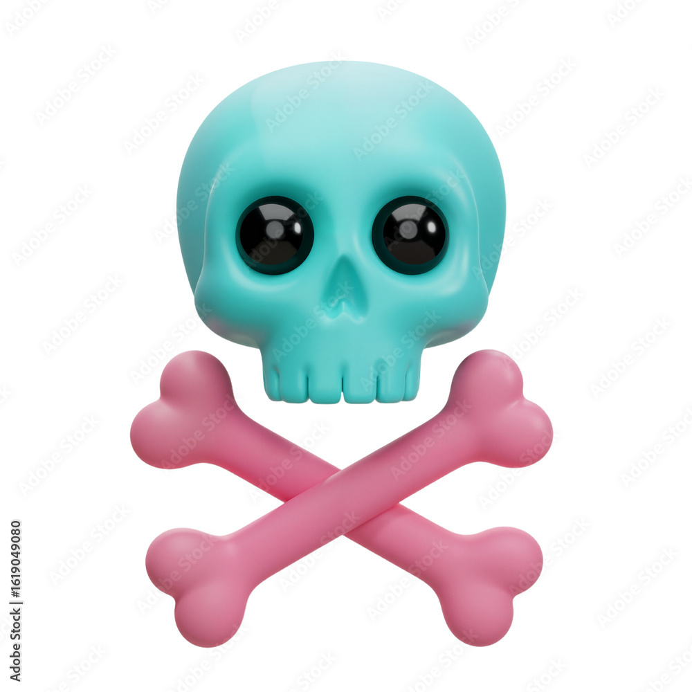 Obraz premium Cartoon Skull with Crossed Bones – Playful 3D Design