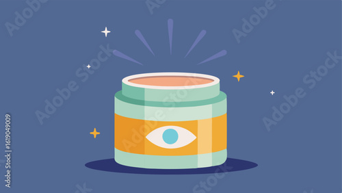 Eye Cream Jar An illustration of a jar of eye cream with the label ExosomeInfused surrounded by soft glowing light to suggest effectiveness.