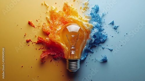 Illuminating Lightbulb With Colorful Paint Splashes On A Vibrant Background