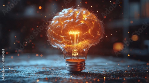 Illuminating Lightbulb With Exploding Particles And Dramatic Lighting