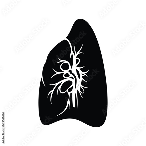 Black and white illustration of a lung with branching airways