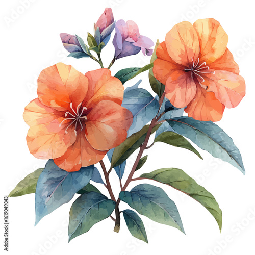 Balsam Flower, watercolor clipart vector, isolated on a white background.