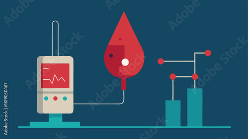 AI and Blood Sample Interaction An animated depiction of a droplet entering the AI machine with lines of data streaming from it indicating processing and analysis.