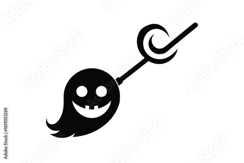 skull swirl grin broom vector icon