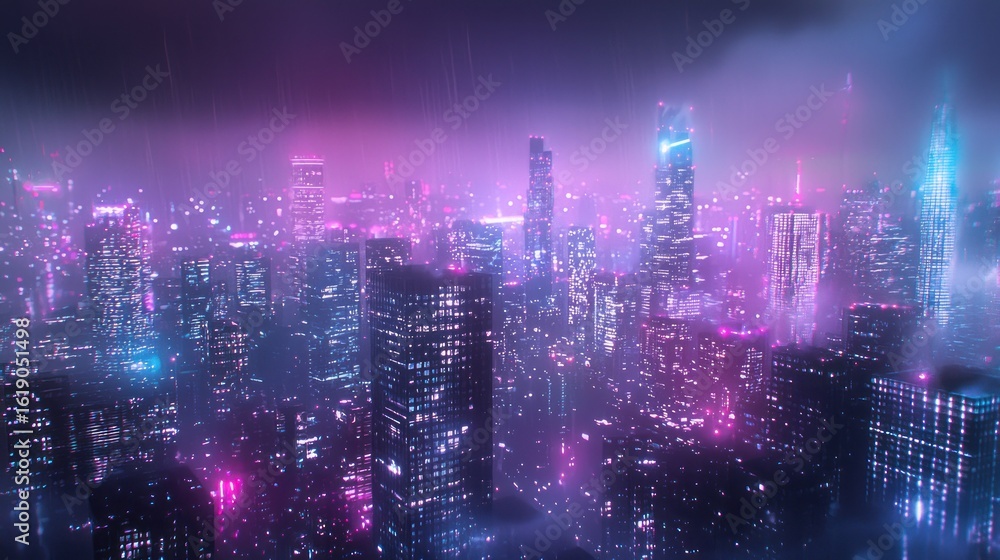 Obraz premium Neon cityscape panorama