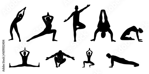 silhouettes of yoga poses