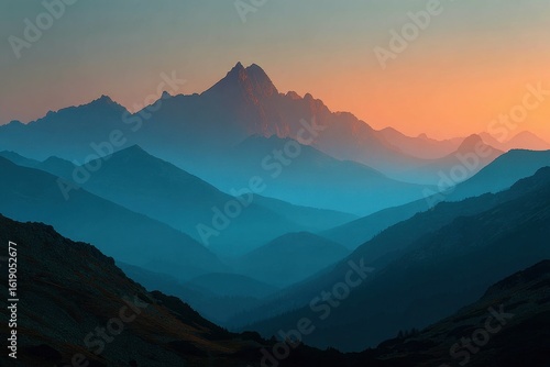 Fototapeta Naklejka Na Ścianę i Meble -  Scenic view of Tatra Mountains at dusk with forests in the foreground and warm sunlight hitting the peaks in late evening