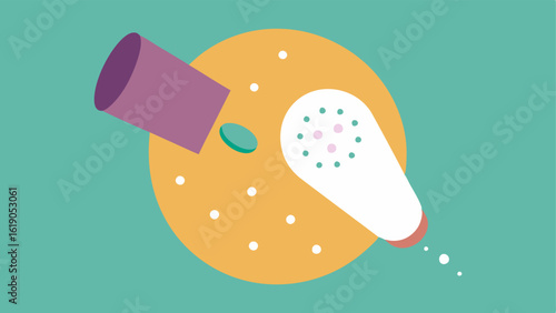 Exosome Delivery A closeup of an exfoliating cream being applied to a cheek with tiny animated exosome particles visually represented as vibrant circles trating the skin.