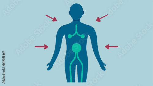 Detoxification A visual of a body silhouette with arrows indicating the elimination of toxins and improved lymphatic circulation after treatment.