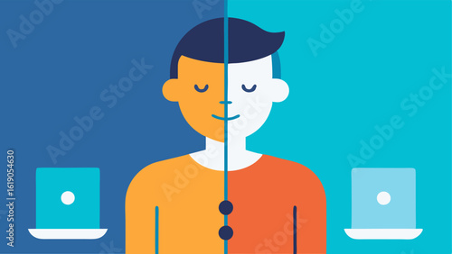 Dynamic Feedback A splitscreen showing the same person before and after using the device. The left side displays stress and worry while the right side shows relaxation and