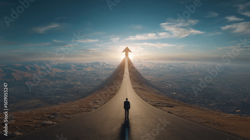 目標に向かい道を進むビジネスマン
