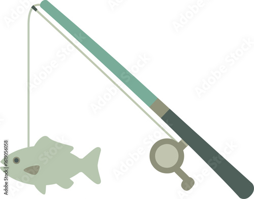 Illustration of fishing rod with caught fish vector graphic for hobby and recreational activities use