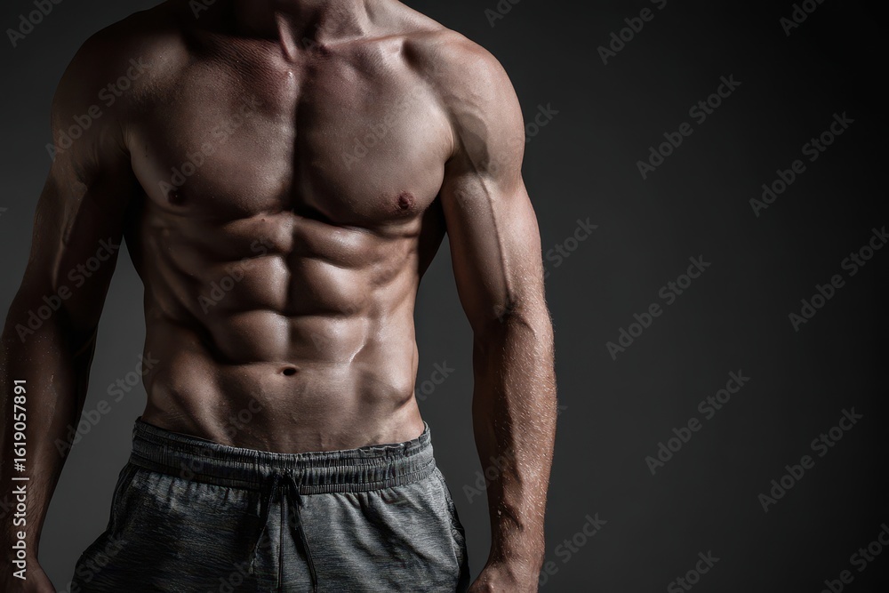 Obraz premium Muscular man displaying six pack abs