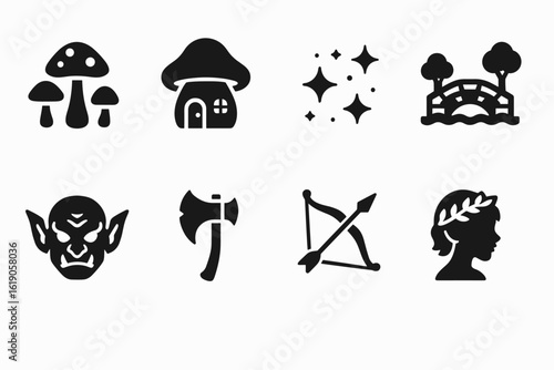 Fantasy and magic solid icon set for stories and games