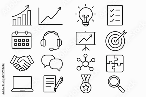 Business and finance line icon set. charts, strategy, innovation linear collection