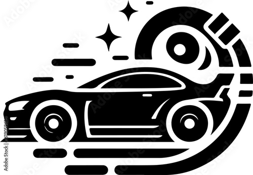 silhouette sketch vector illustration design logo icon symbol racing sport car advanced turbo speed with modern abstract style