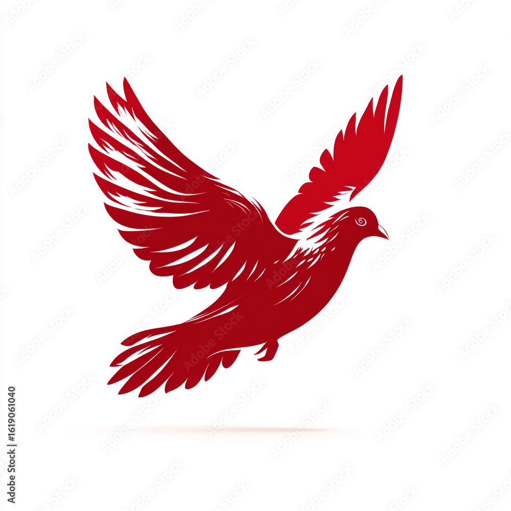 Fototapeta premium Minimalist Dove Red Wing Vector Icon on White Background