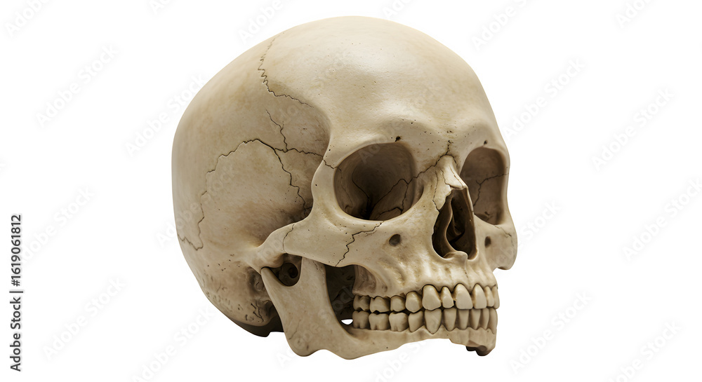 Naklejka premium Human skull isolated on PNG background.