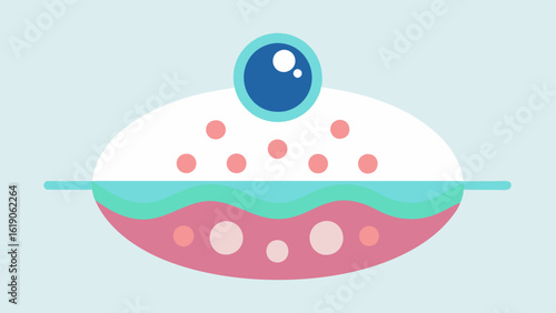 Collagen Boost A depiction of nanoparticles stimulating collagen production in the skin represented by small dots expanding in size around the eye area.