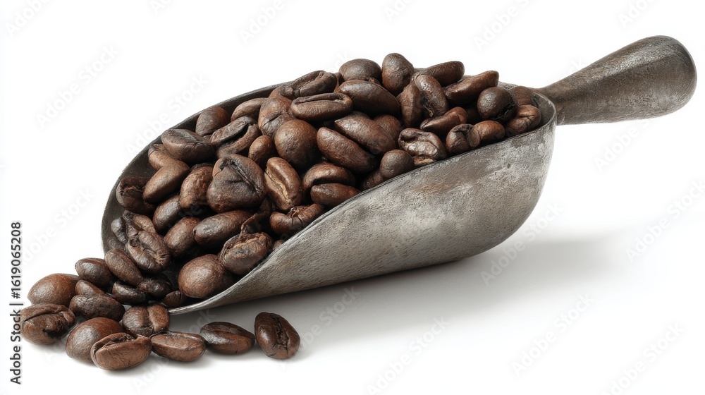 Fototapeta premium Coffee beans in a metal scoop