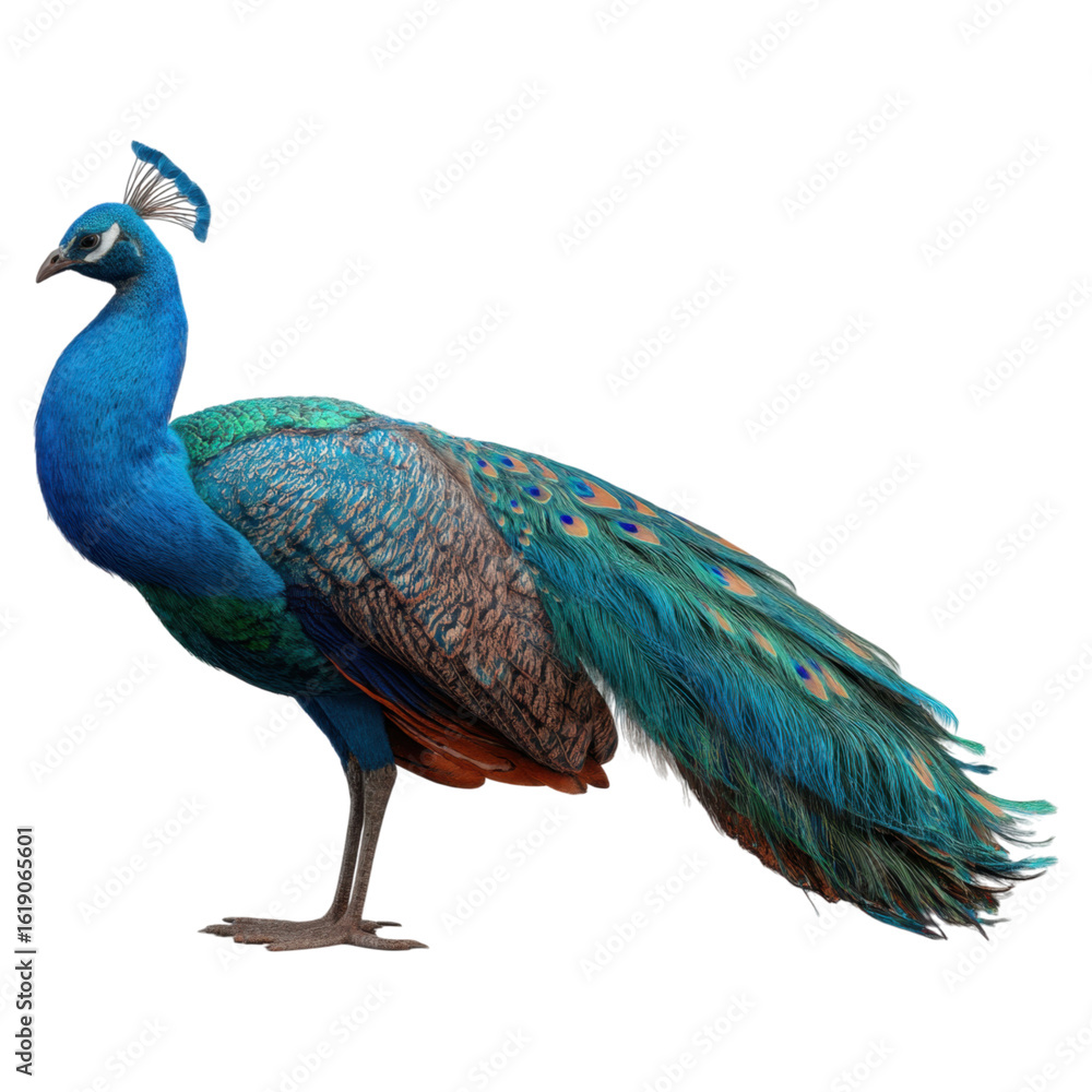 Obraz premium Stunning Photorealistic Peacock Displaying Its Vibrant Fanned Feathers