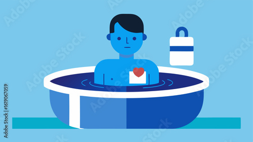 Digital Monitor A side view of a biohacker in a cold tub displaying a wristband tracking their heart rate and temperature emphasizing tech integration.