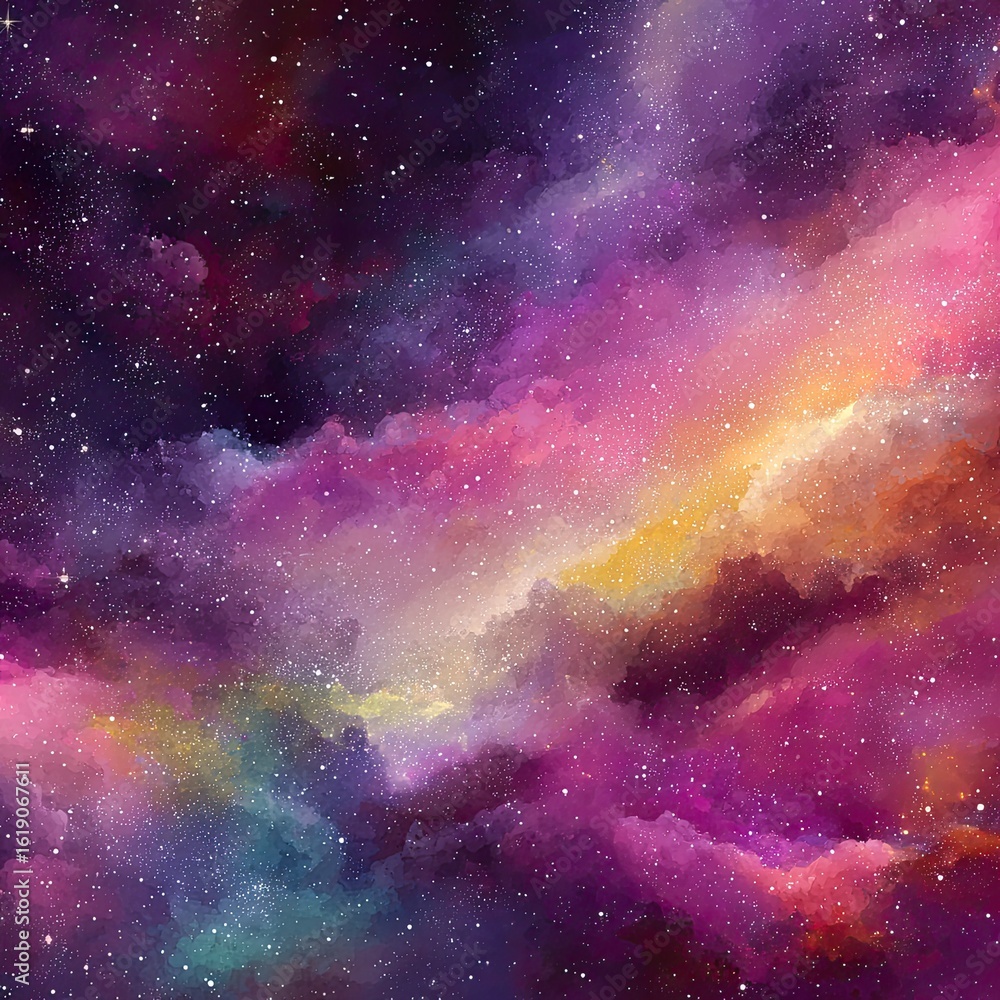 Naklejka premium Colorful nebula cosmic cloudscape, space background, abstract art, vibrant galaxy, for design