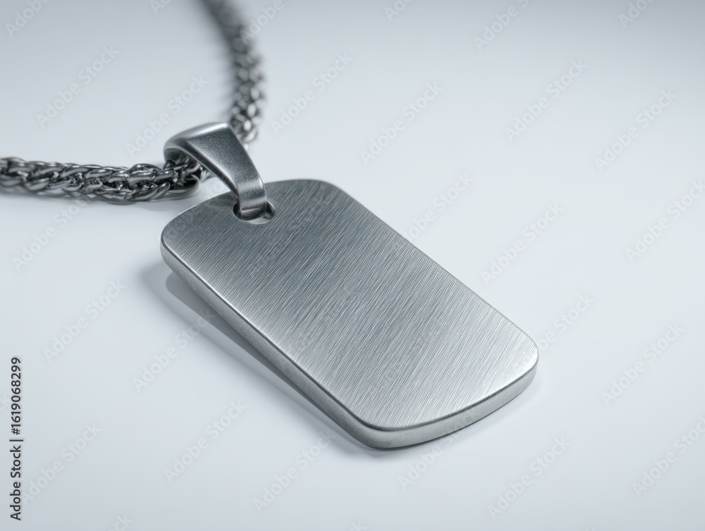Fototapeta premium Brushed Stainless Steel Men's ID Tag Necklace with Chain