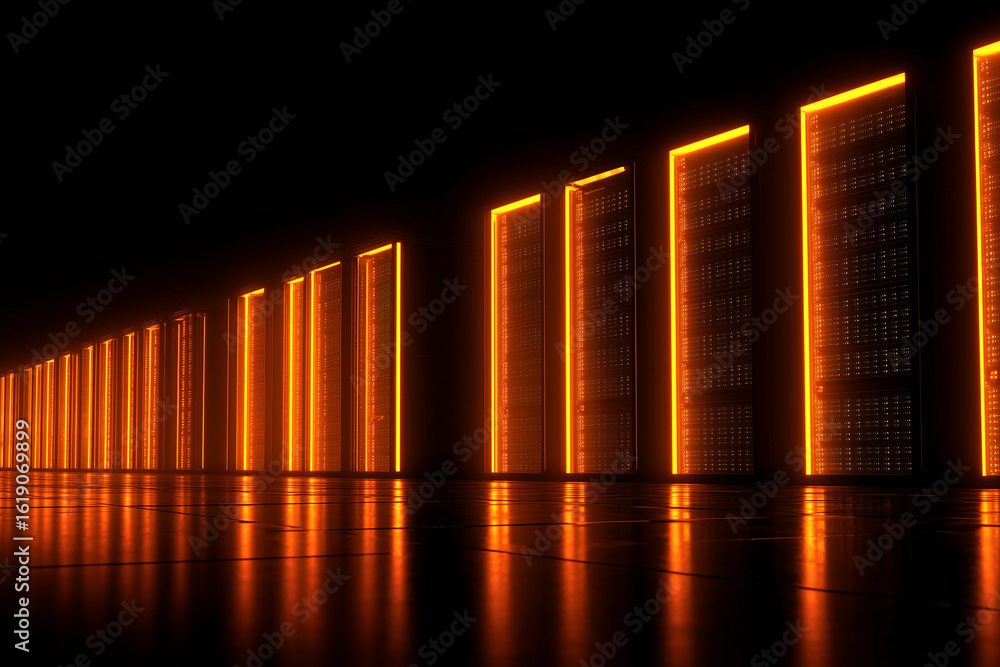 Obraz premium Server Glowing Racks in a Dark Data Center Room