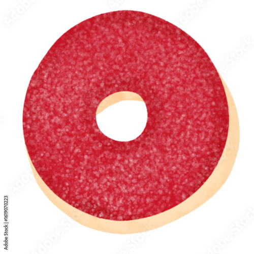 Red Donut with Sugar Coating – Pastel Style Food Illustration