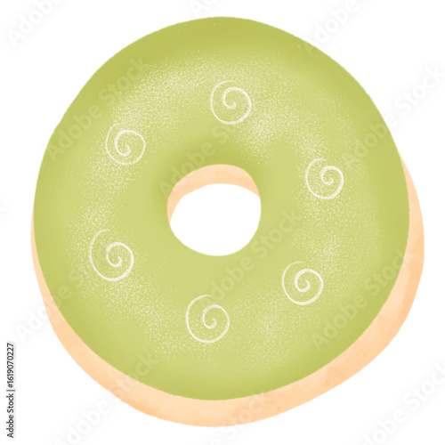 Pastel Green Donut with Swirl Toppings – Cute Bakery Dessert Illustration