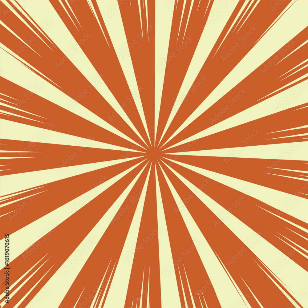 Fototapeta premium Vibrant Retro Burst Pattern with Concentric Rays and Warm Color Palette new 2025 trendy burst comic style background