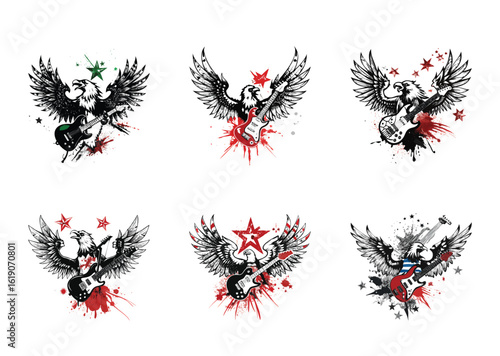 Collection of Patriotic Eagle and Guitar Rock and Roll Inspired Designs