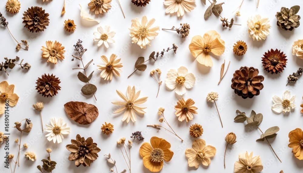 Fototapeta premium Dried Flower Arrangement On White Background
