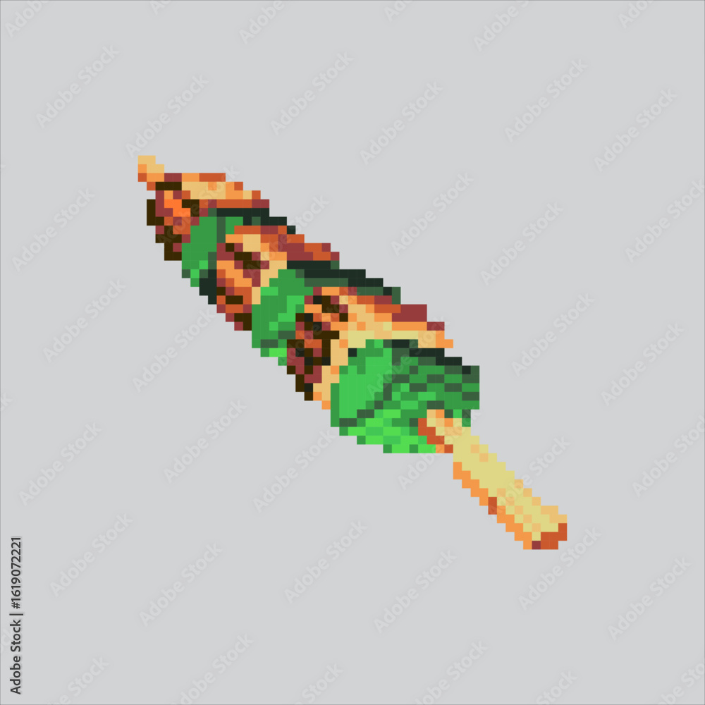 Fototapeta premium Pixel art illustration Japanese Yakitori. Pixelated Yakitori Food. Japanese Yakitori Skewer Food Set Icon pixelated for the pixel art game and icon for website and video game. old school retro.