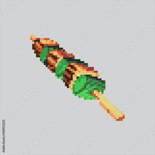 Pixel art illustration Japanese Yakitori. Pixelated Yakitori Food. Japanese Yakitori Skewer Food Set Icon pixelated for the pixel art game and icon for website and video game. old school retro.