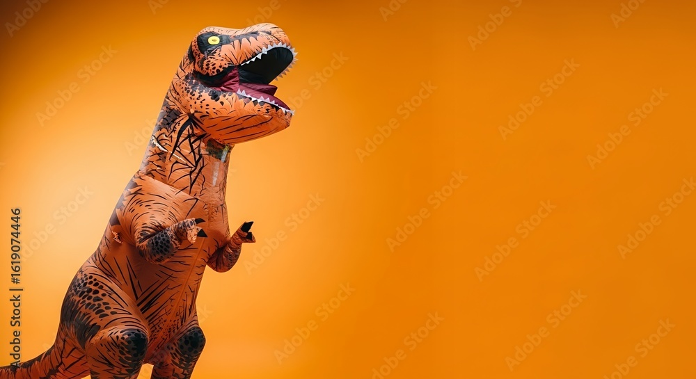 Fototapeta premium Inflatable Dinosaur Costume on Orange Background
